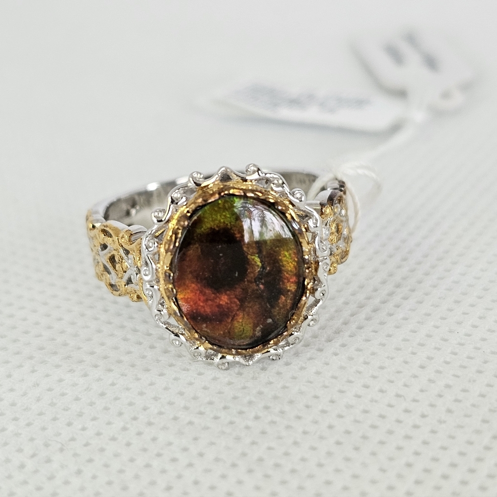 Gems En Vogue Natural Ammolite Ring Palladium Sterling Silver Size 8!